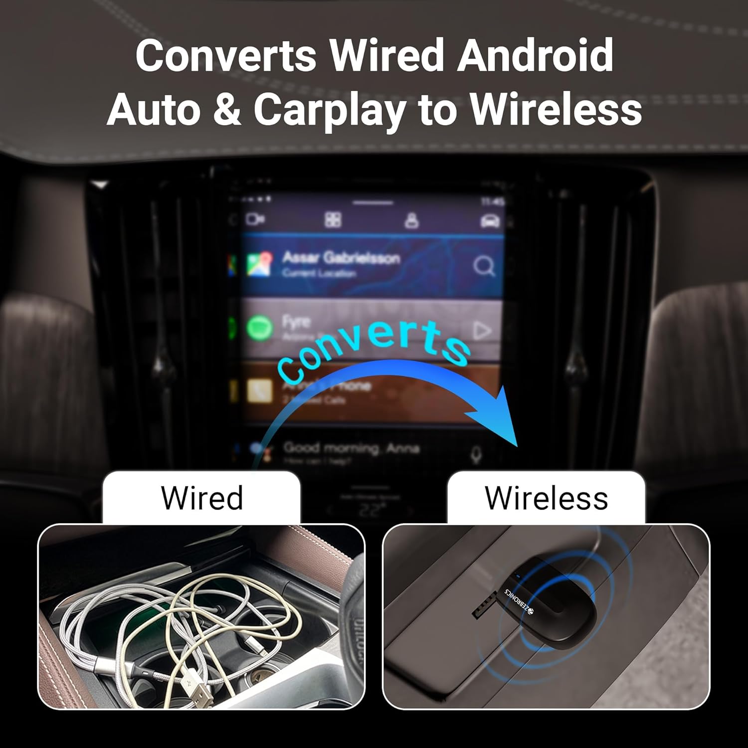 New Year Sale Zebronics 2-In-1 Wireless Carplay Receiver, Converts Wired A...
