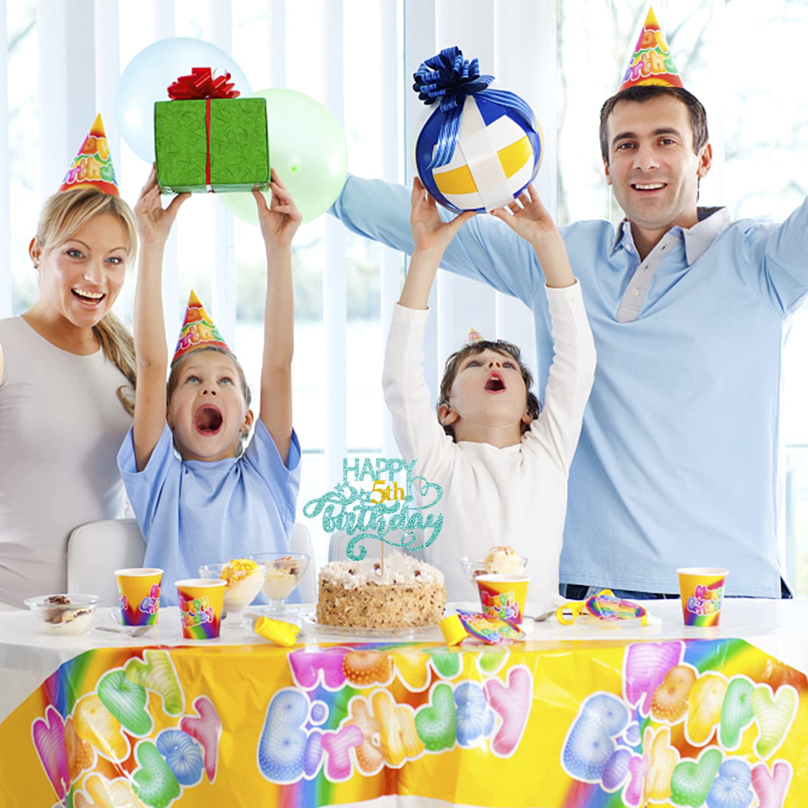Happy 5th Birthday Cake Topper – Blue Glitter Decoration For Boy Or Girl’s 5-Year-Old Party - View #10