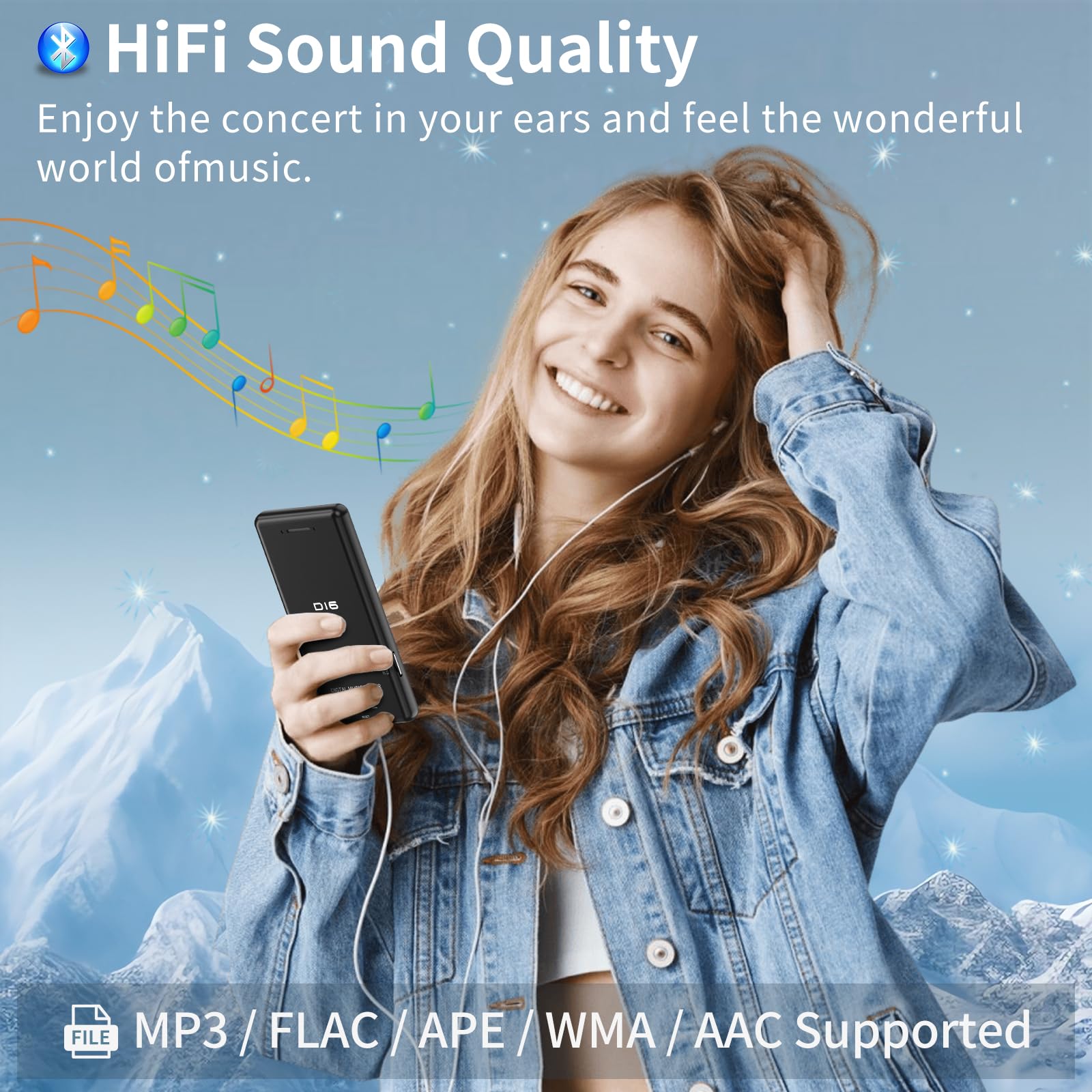 64 GB MP3-speler met Bluetooth 5.3, 1,8 inch scherm, draagbare muziekspeler, FM-radio, voice recording, e-book, shuffle Single Loop, 80H digitale audio video afspelen, lichtgewicht, ondersteuning 128