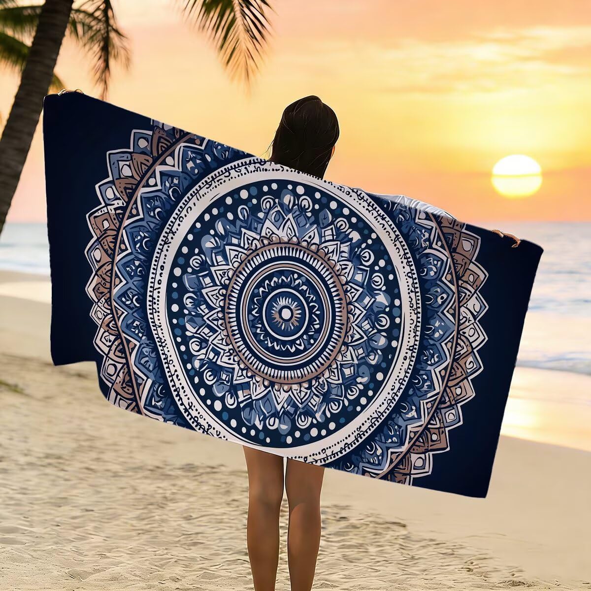 Serviette de Plage Microfibre, Serviette de Bain Grande Taille 90x180cm, Lot de 2 Séchage Rapide Drap de Bain Mandala, Anti Sable Serviettes de Plage Microfibre pour Voyages Sport, Cadeau Femme -3664