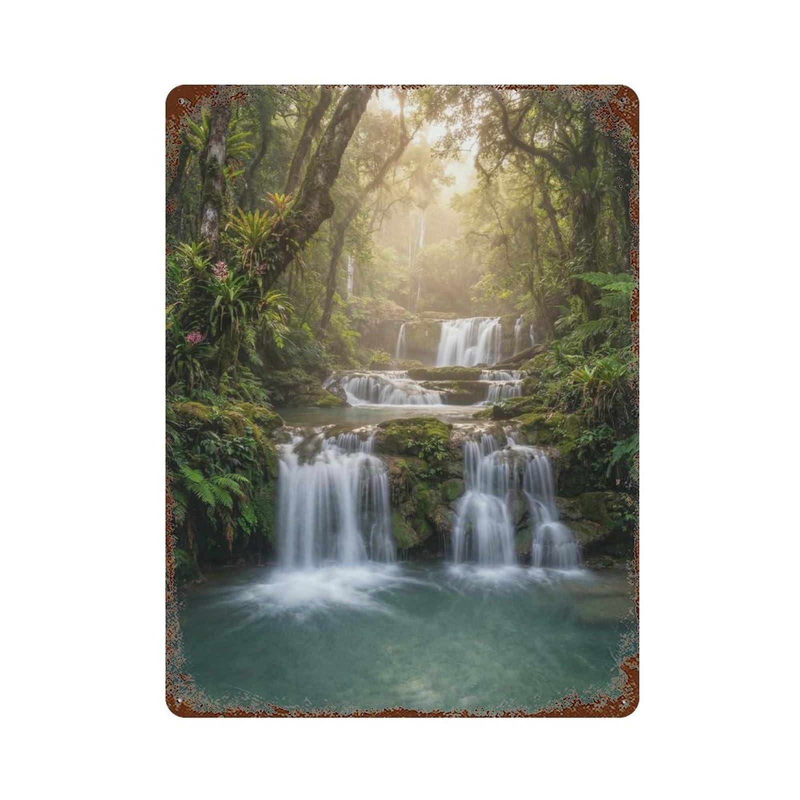 Garage Style Lush Rainforest Waterfall Distressed Metal Wall Sign 15.7"x11.8", Shabby Chic Decor for Bar And Workshop