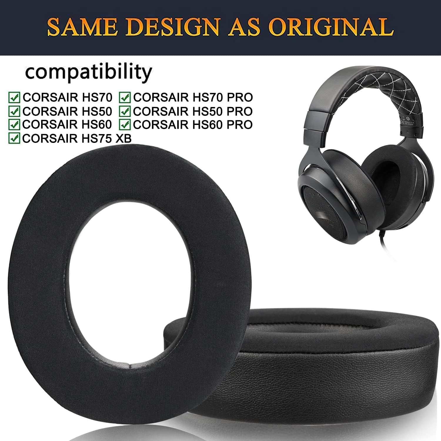 SOULWIT Cooling-Gel Earpads Cushions Replacement for Corsair HS70/Pro HS60/Pro HS50/Pro HS75 XB Gaming Headset/Headphones - Image 3