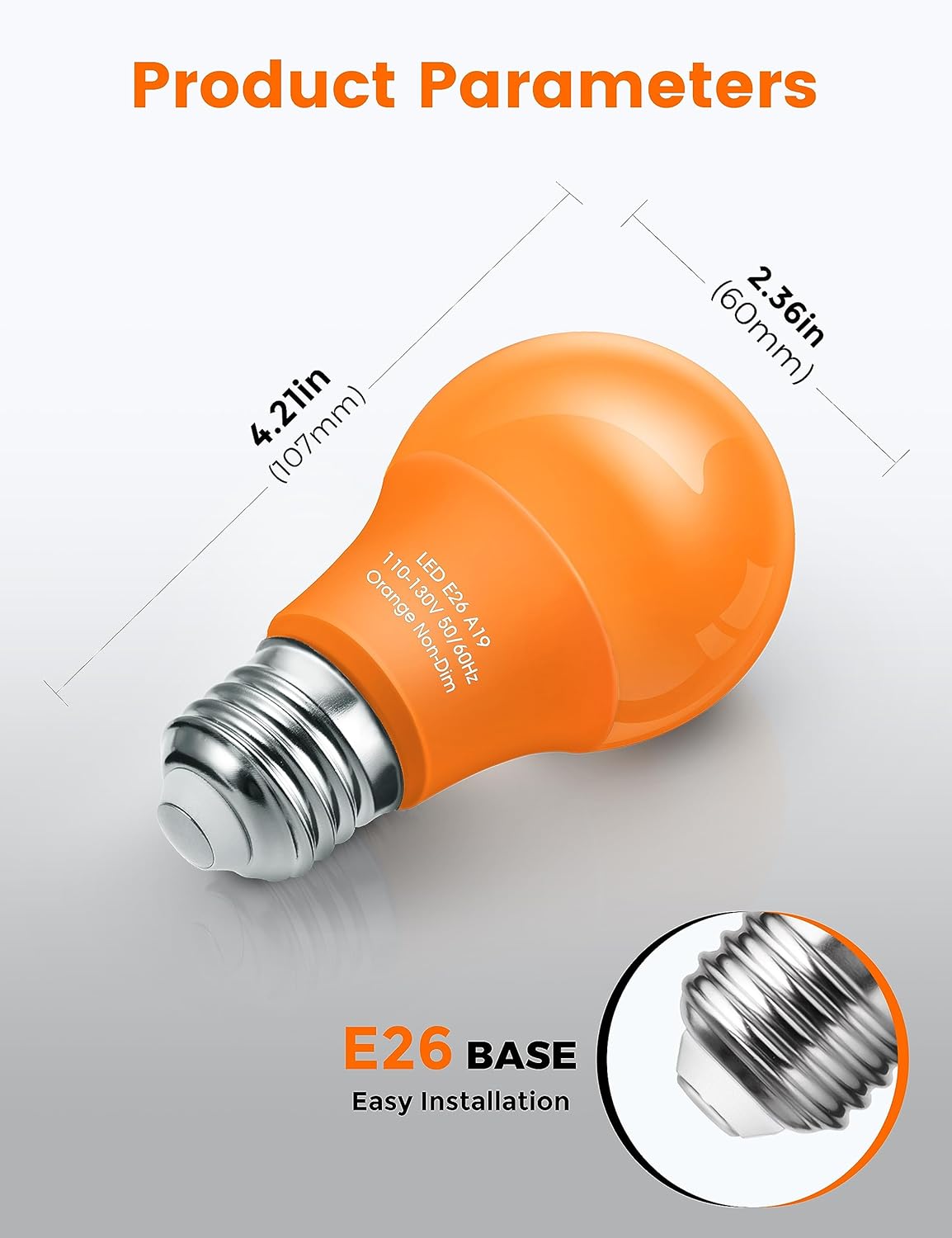 Orange Light Bulbs Purple Light Bulbs [4 Pack] - A19 LED Orange Bulbs Purple Bulbs Outdoor, E26 Base 9W Equivalent 60W for Halloween Party Porch Holiday Decor