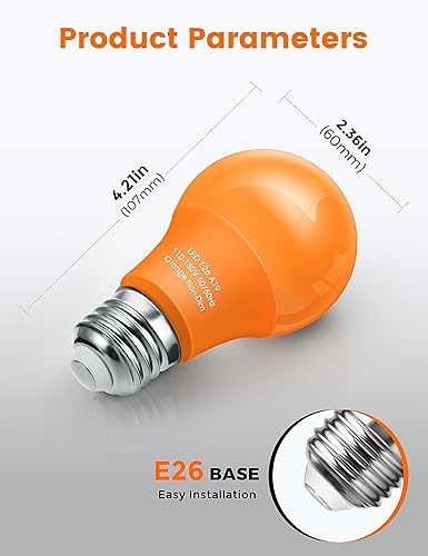 Miniatura 4 de Bombillas naranjas moradas (paquete de 4)  Bombillas LED A19 color naranja, bombillas moradas de 9 W (equivalente a 60 W), bombilla naranja con base