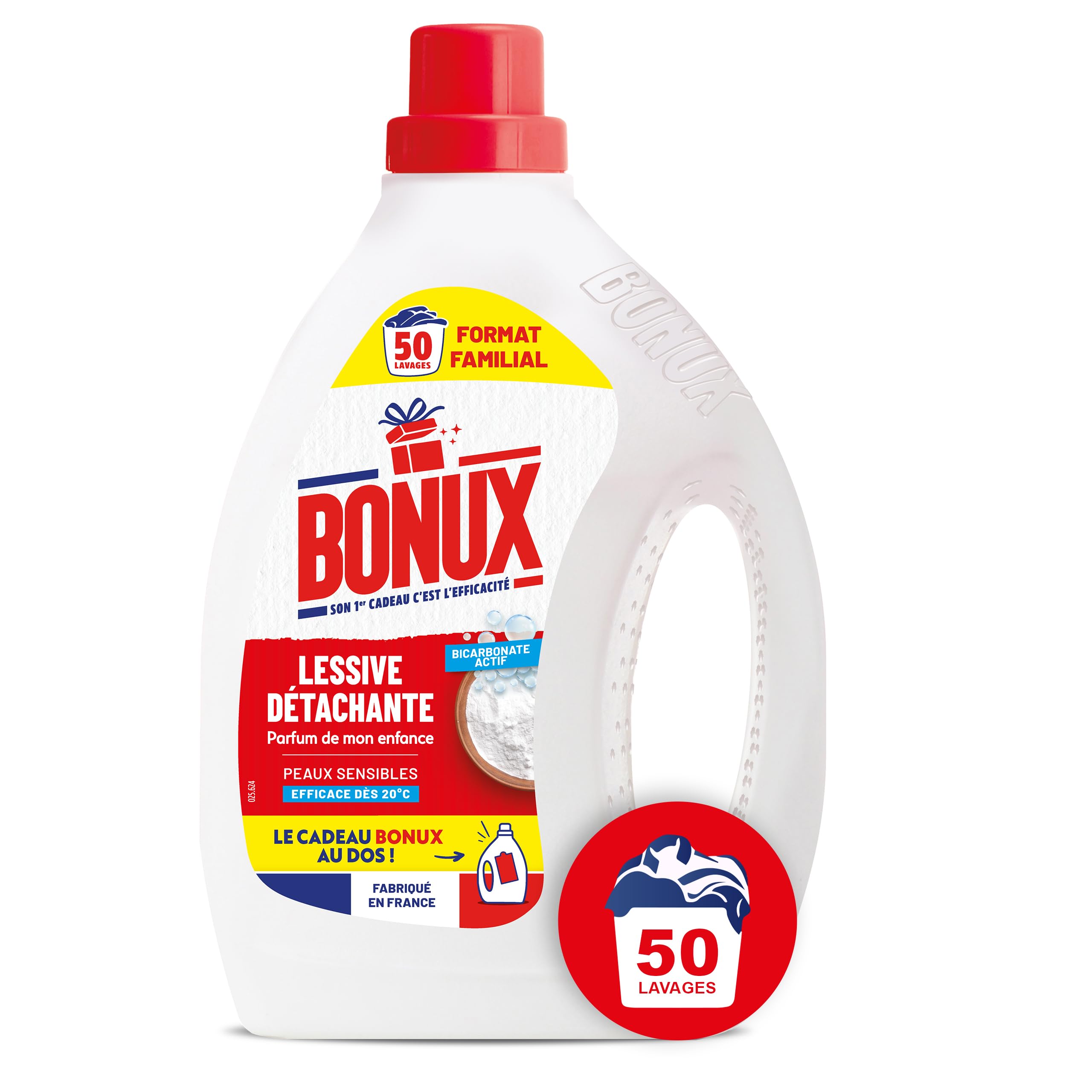 Lessive liquide Bonux L’Original Détachante pour Linge Blanc et Couleur - Nettoie en Profondeur et Adapte aux Peaux Sens