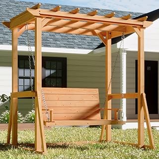 2-Seat Cedar Wood Pergola Swing with ...