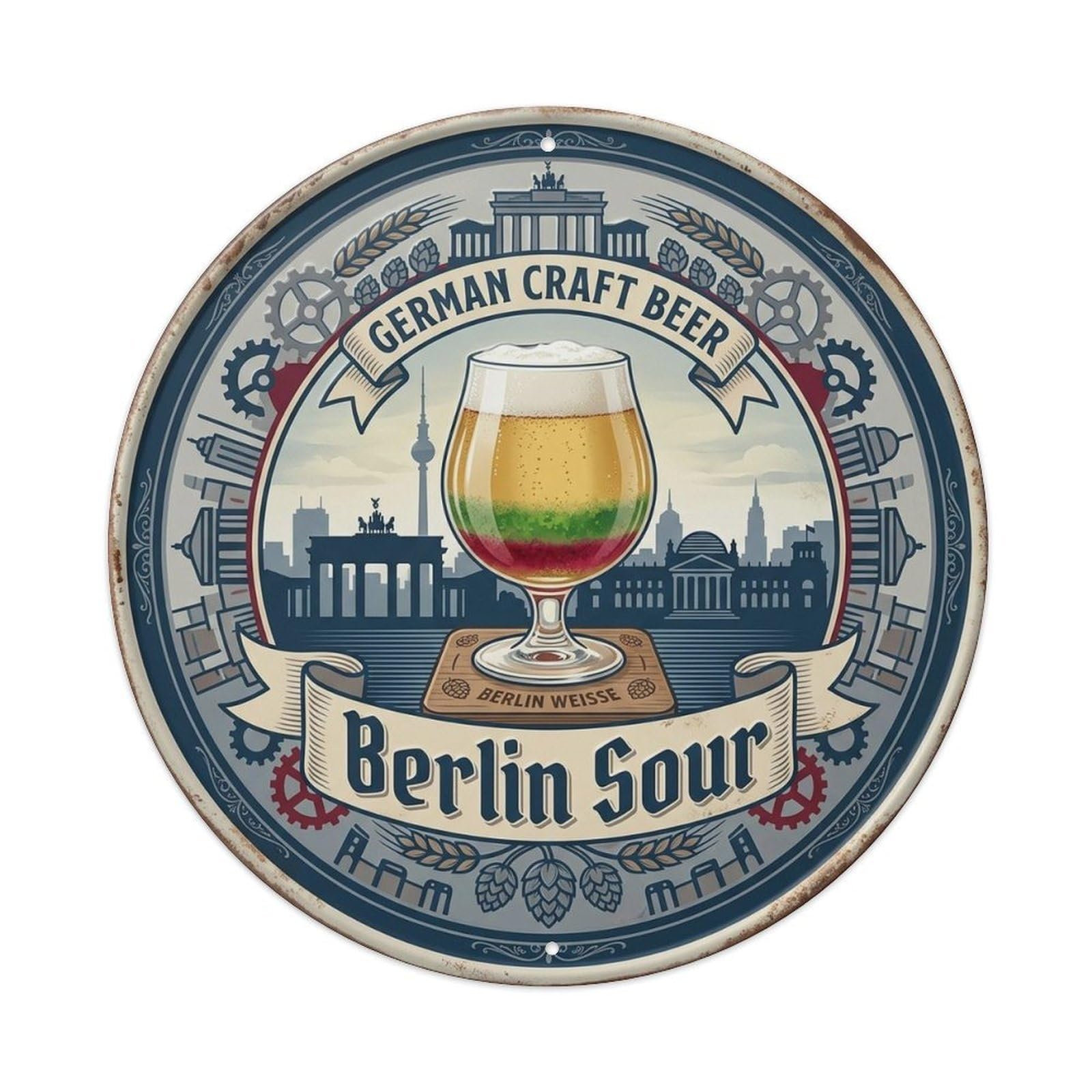 Heritage German Berliner Weisse Taproom Beer Stein Metal Tin Sign