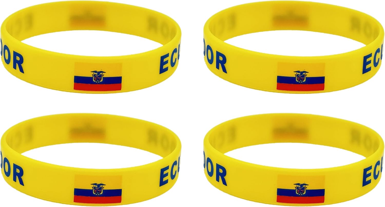 4 Pcs Ecuador Ecuadorian Country Flag Rubber Bracelets, National Flag Silicone Bracelet, Rubber Wristbands Patriotic Decorations Gift