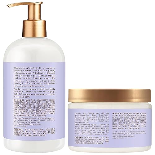 Miniatura 2 de SheaMoisture Baby Essentials, Champú nocturno y leche de baño + acondicionador profundo, miel de manuka y lavanda, probado por pediatras,