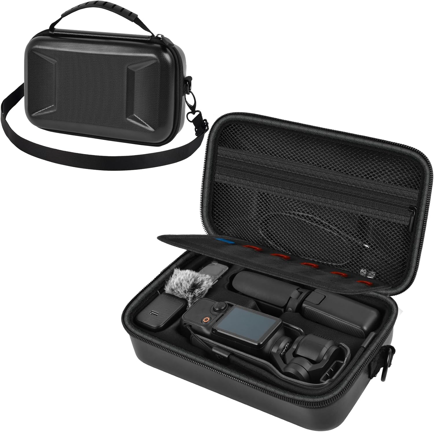 Boobowl Hard Case for DJI Osmo Pocket 3 Creator Combo, Portable Travel Storage Bag Fits Camera with Original Protective Cover, Battery Handle & Mic 2, Shockproof Organizer with Shoulder Strap - Black
