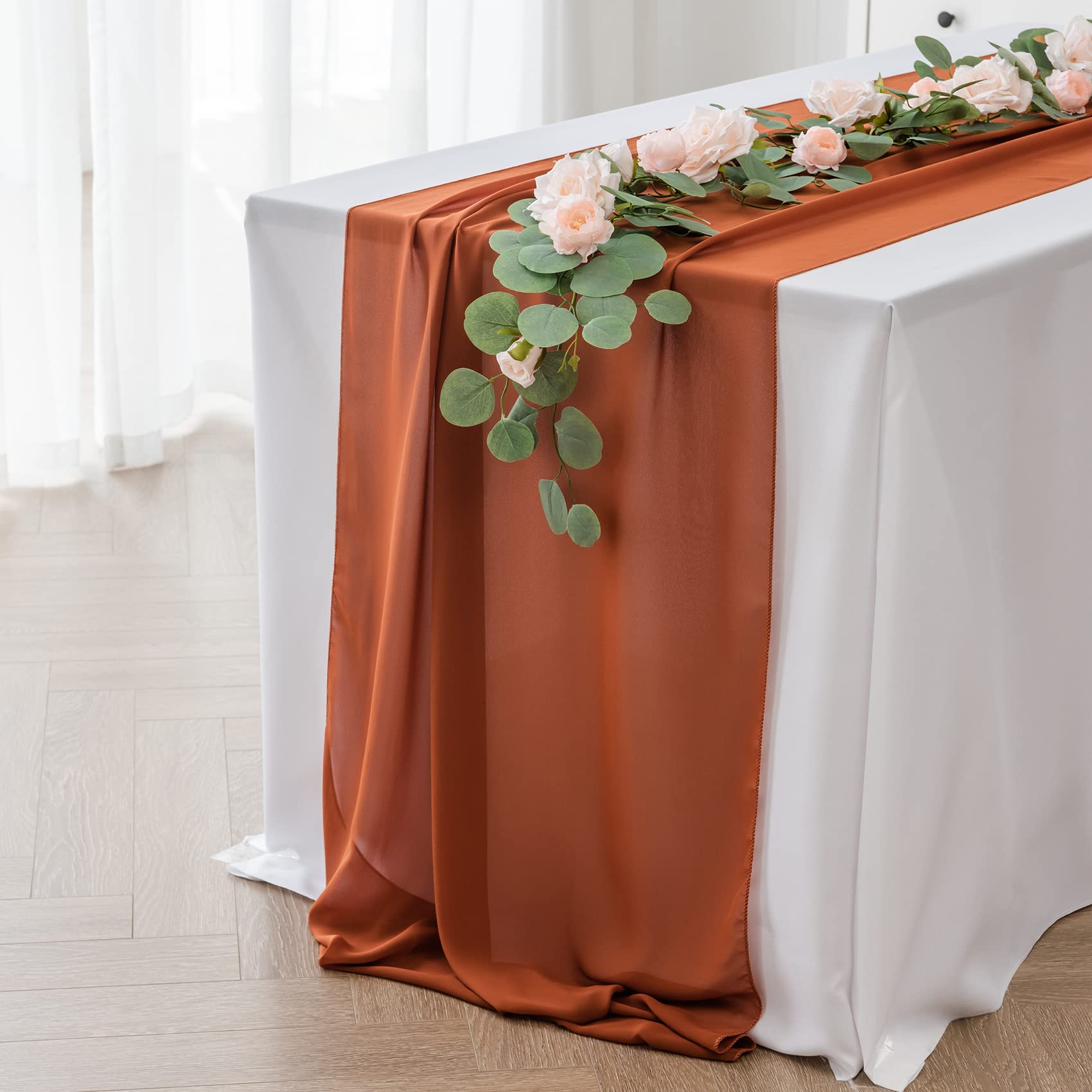 12-pak szyfonowy bieżnik na stół, AILITI bieżnik na stół weselny, 74 x 305 cm, bieżnik na stół z gazy, rustykalna przezroczysta dekoracja stołu na romantyczny wieczór panieński, baby shower, stół na