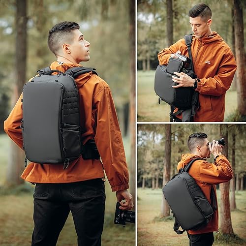 Miniatura 6 de Besnfoto Mochila para cámara impermeable para fotógrafo, bolsa de fotografía DSLR, grande, con compartimento para portátil, Negro -, Mochilas de