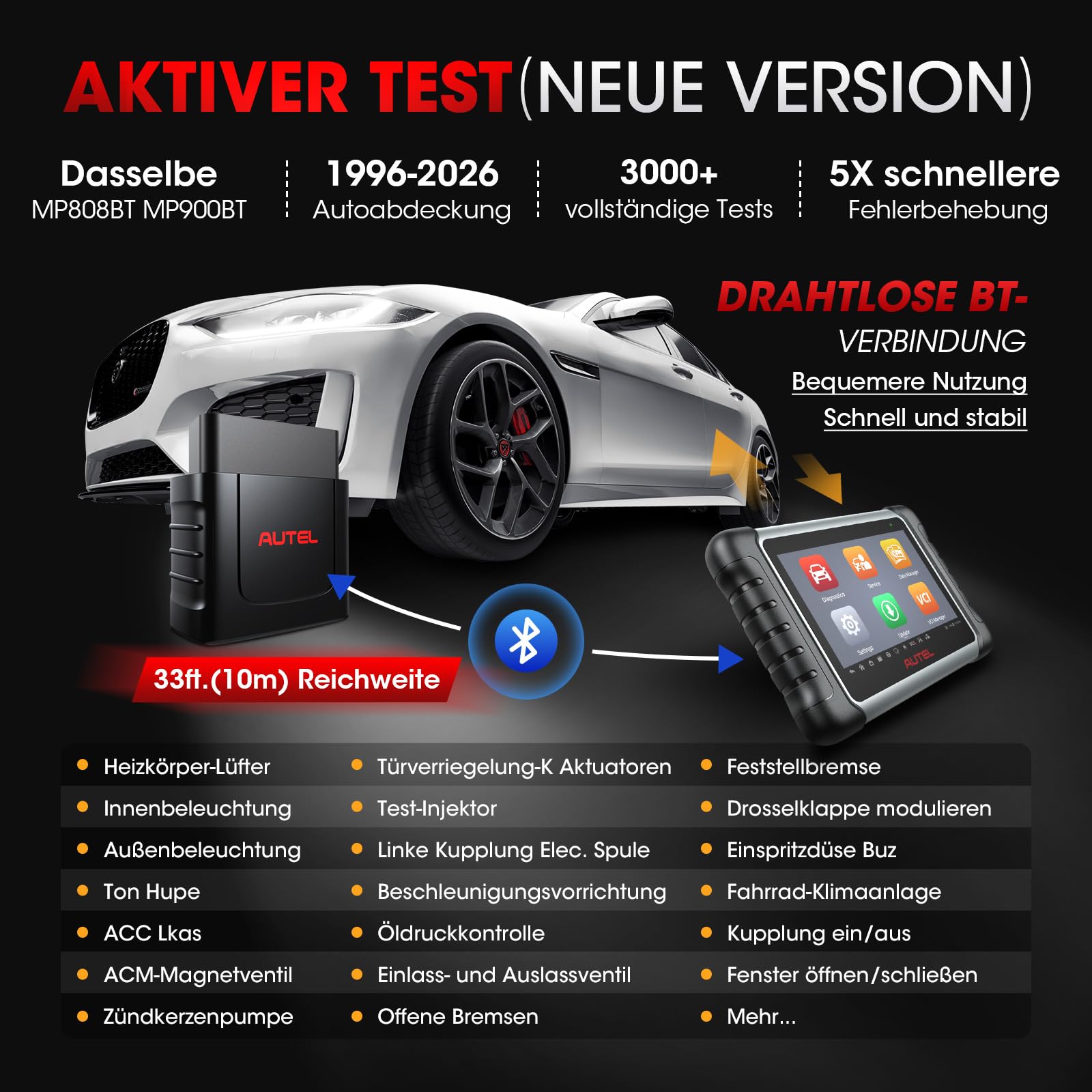 Autel MaxiCOM MK808K-BT OBD2 Diagnosegerät Gleich wie MK808BT Pro 2024 Bidirektionaler Aufstockung des MK808S MX808S, BT Ver. von MX900, Aktiver Test, 28+ Dienst, Alle System Scan-Tool, Batterie Test