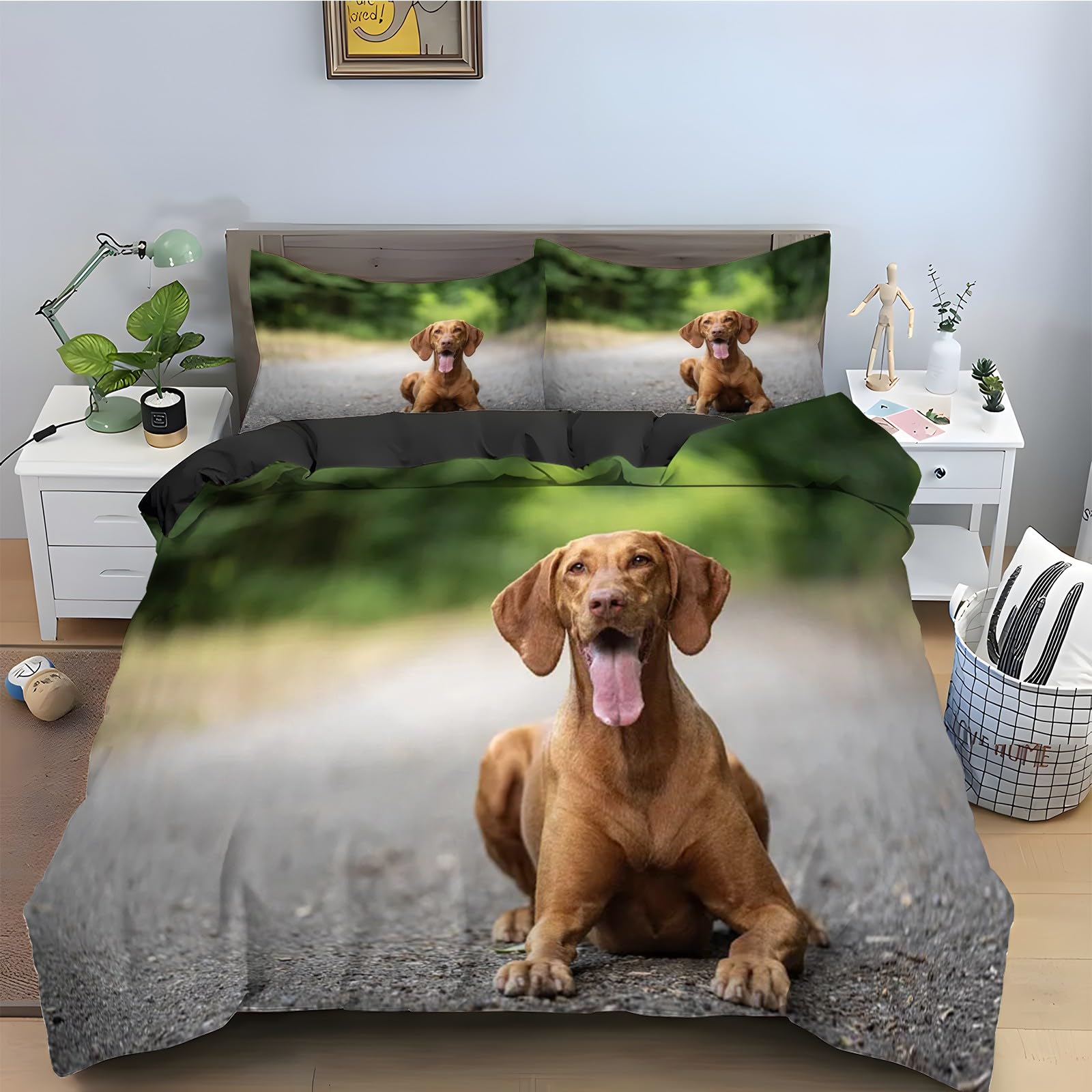 Housse de couette chiot Vizsla 90x190 anti-plis en microfibre douce avec zip invisible