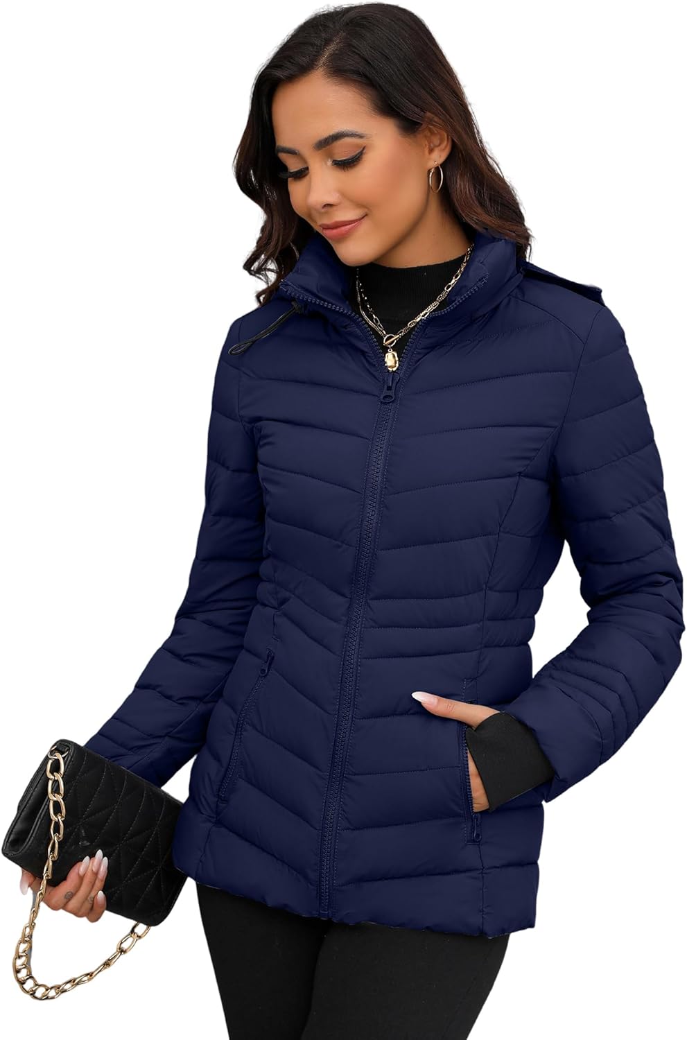 ANOTHER CHOICE Womens Packable Puffer Jacket, Lightweight Puffer Coat with Hood Winter Puffy Jacket for Women - Image 2