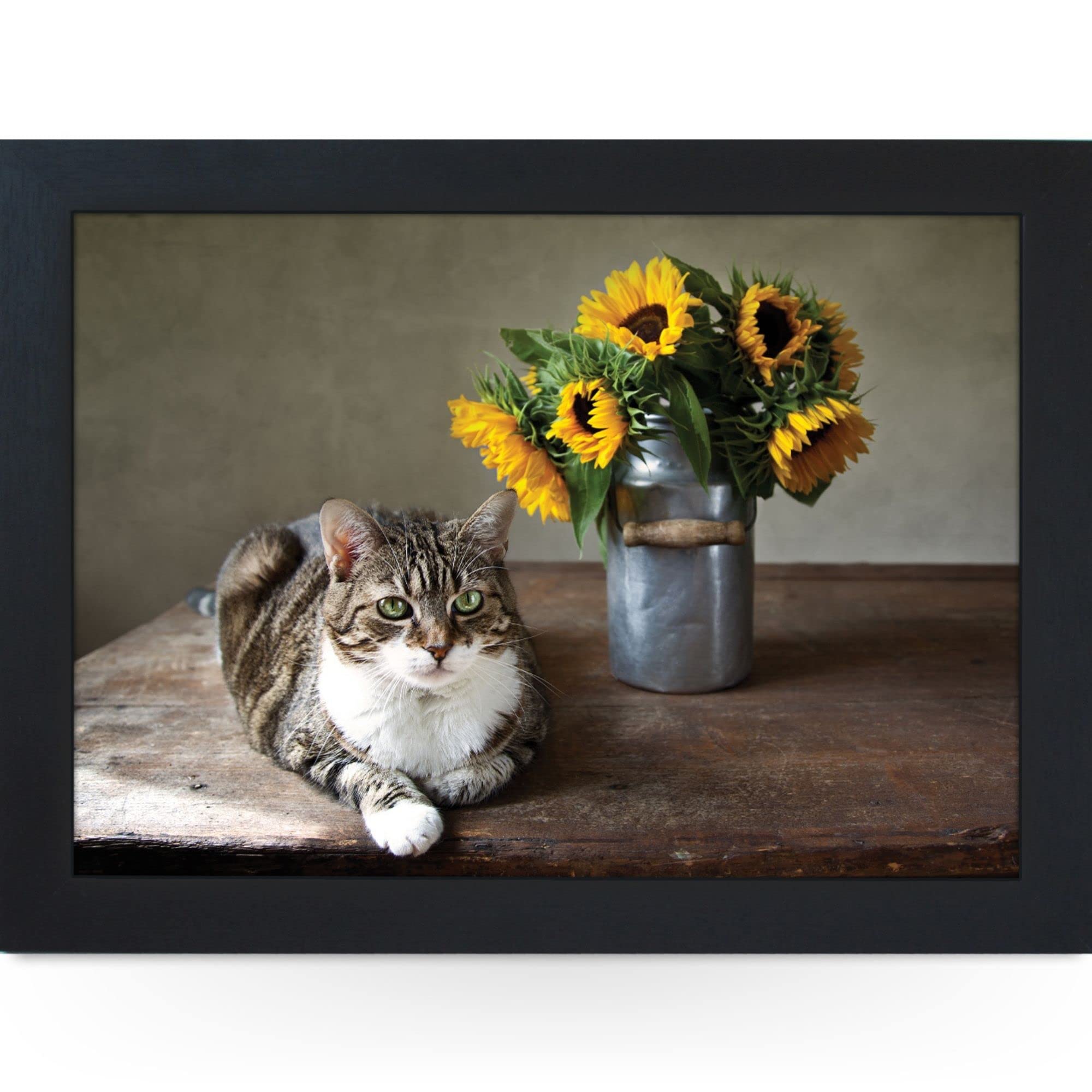 Fabulous Felines Multicolor Sunflower Cat Cushioned Lap Tray Laptop Tray For Bed Laptrays For Tv Dinners Lap Trays For Eating With Cushion Handmade Wood Frame