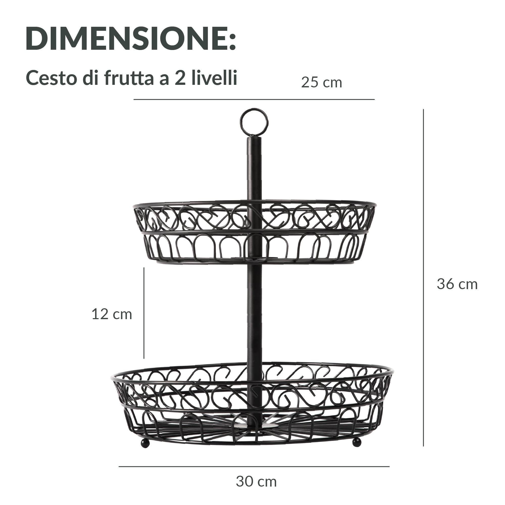 Chefarone Portafrutta a 2 Piani in Metallo Nero Vintage – Alzatina Portafrutta da Tavolo – Cestino Frutta e Verdura Salvaspazio per Cucina e Sala da Pranzo – Design Elegante e Robusto