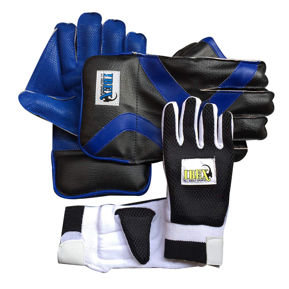 JetFire Mens Ibex Leather, Polyvinyl Chloride, Rubber Practice Cricket Wicket Keeping with Inner Gloves Combo (Blue and Black) (B07PB22HJS) Amazon Price History, Amazon Price Tracker