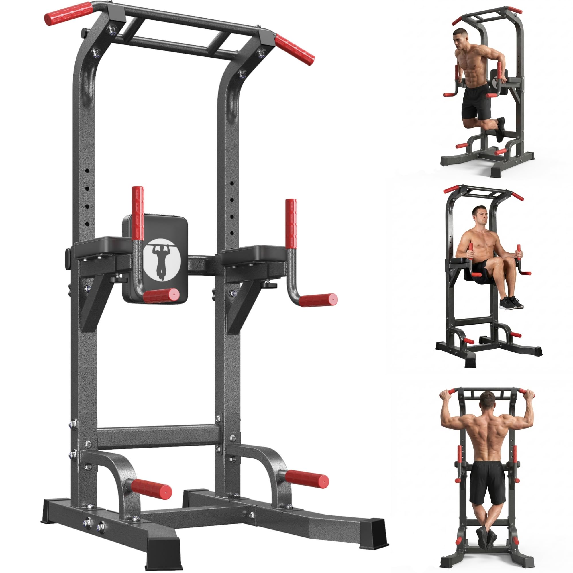 Power Tower Pull Up Bar Dip Station, Free Standing Pull Up Rack Dip Station for Home Gym, 10-Level Adjustable Height Pull Up Bar Stand Dip Bar Strength Training Workout Equipment