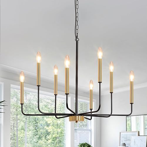 JWLUYN Candelabro negro, 8 luces modernas de granja para comedor, luz industrial rústica para comedor, luz industrial sobre mesa, hermosas luces de