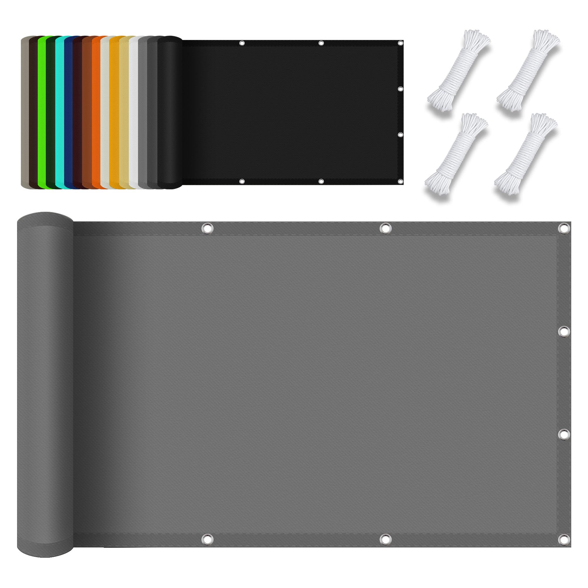 Voile d'ombrage rectangulaire étanche gris clair 5x7 m avec cordons de fixation balcon