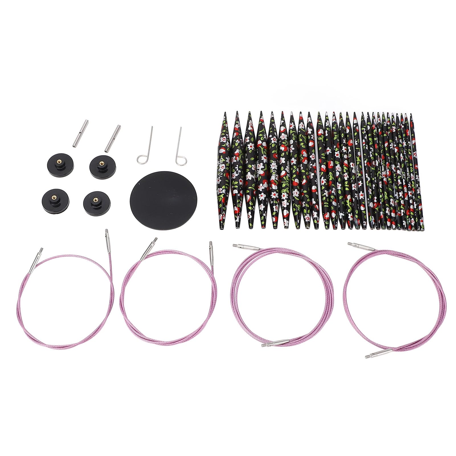 Juego de 13 pares de agujas de tejer circulares desmontables, set de agujas circulares de aluminio con diseño impreso, kit de tejer intercambiables de múltiples tamaños con cables