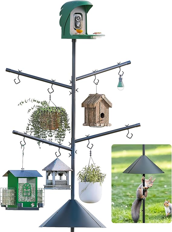 Bird Feeder Pole with Squirrel Baffle, 92'' Inch 360 Rotating Heavy-Duty Bird House Pole for Outdoors,Adjustable Height,Universal Mount Kit for Bird Feeder Cameras&Houses (92'')
