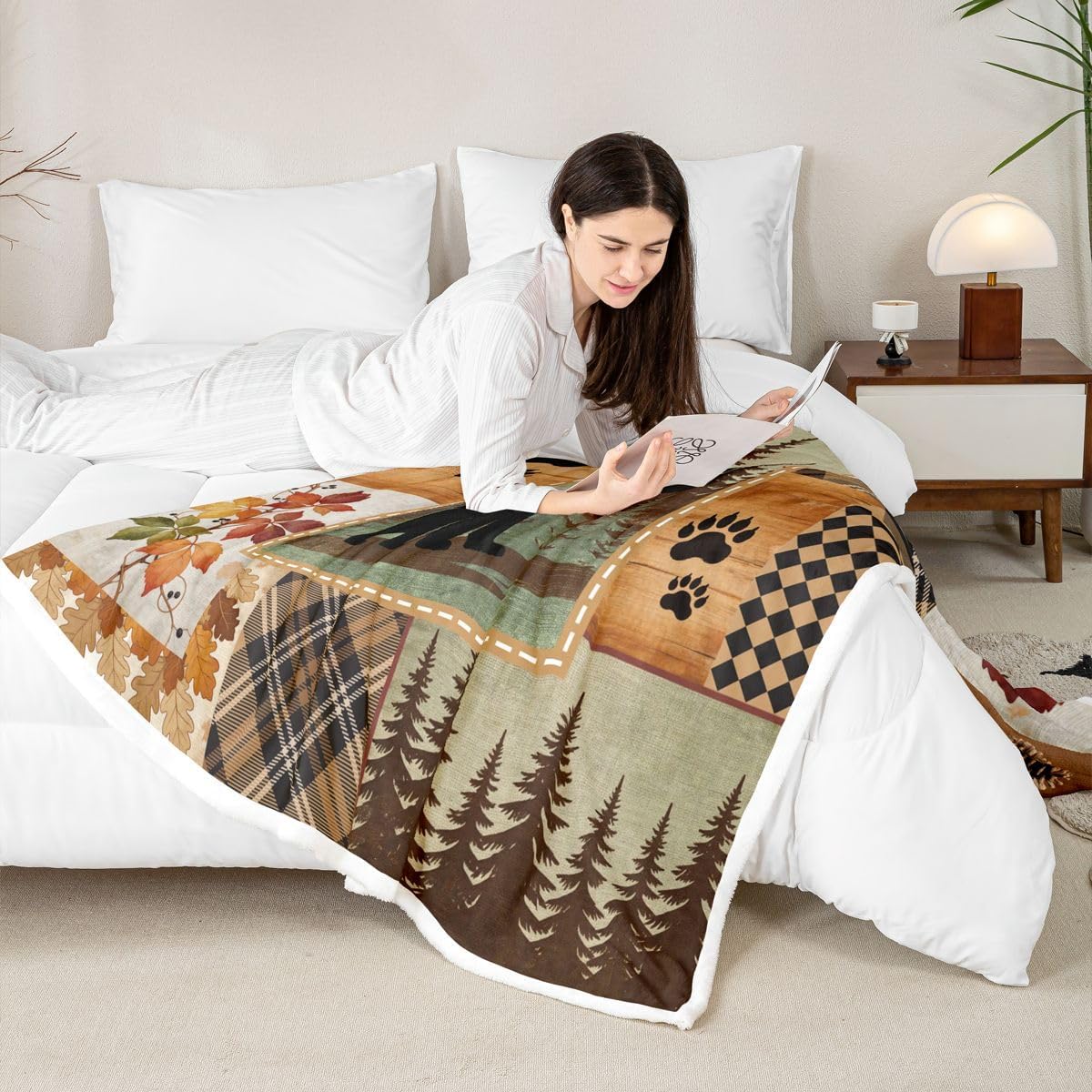 Erosebridal Rustic Cabin Bear Throw Blanket 30"x40", Farmhouse Lodge Forest Soft Blankets for Kids Girls Boys, Wildlife Animal Woodland Fleece Fuzzy Blanket, Buffalo Plaid Bed Sofa Couch Decor