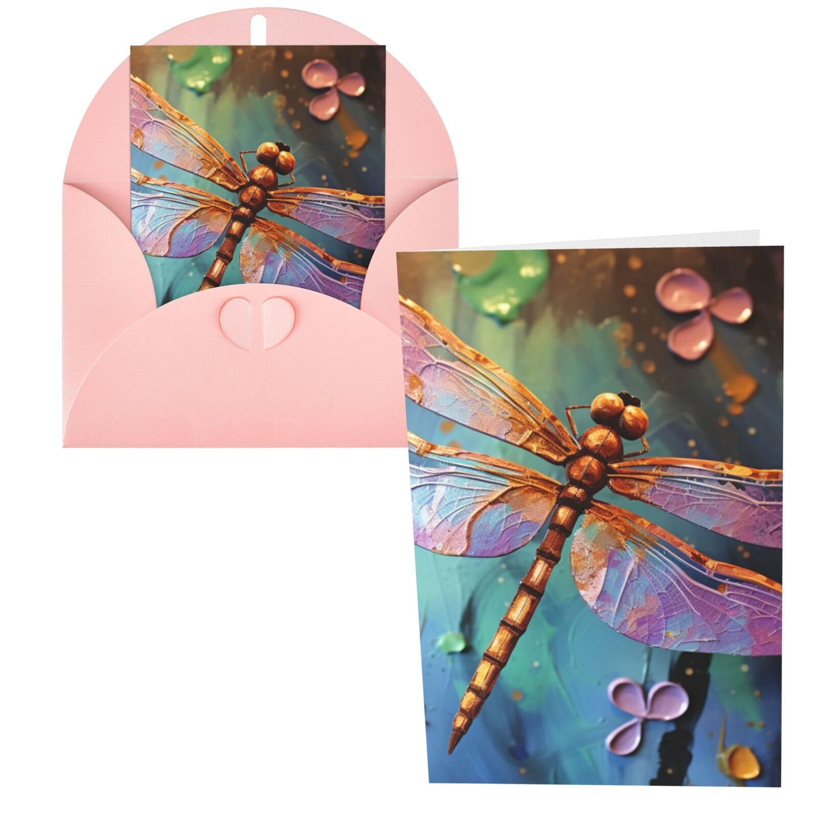 GDSHJKLW Hand Painted Dragonfly Blank Greetings Card With Envelopes 4'' X 6'' Thank You Cards Note Cards All Occasion Cards Pink For Christmas