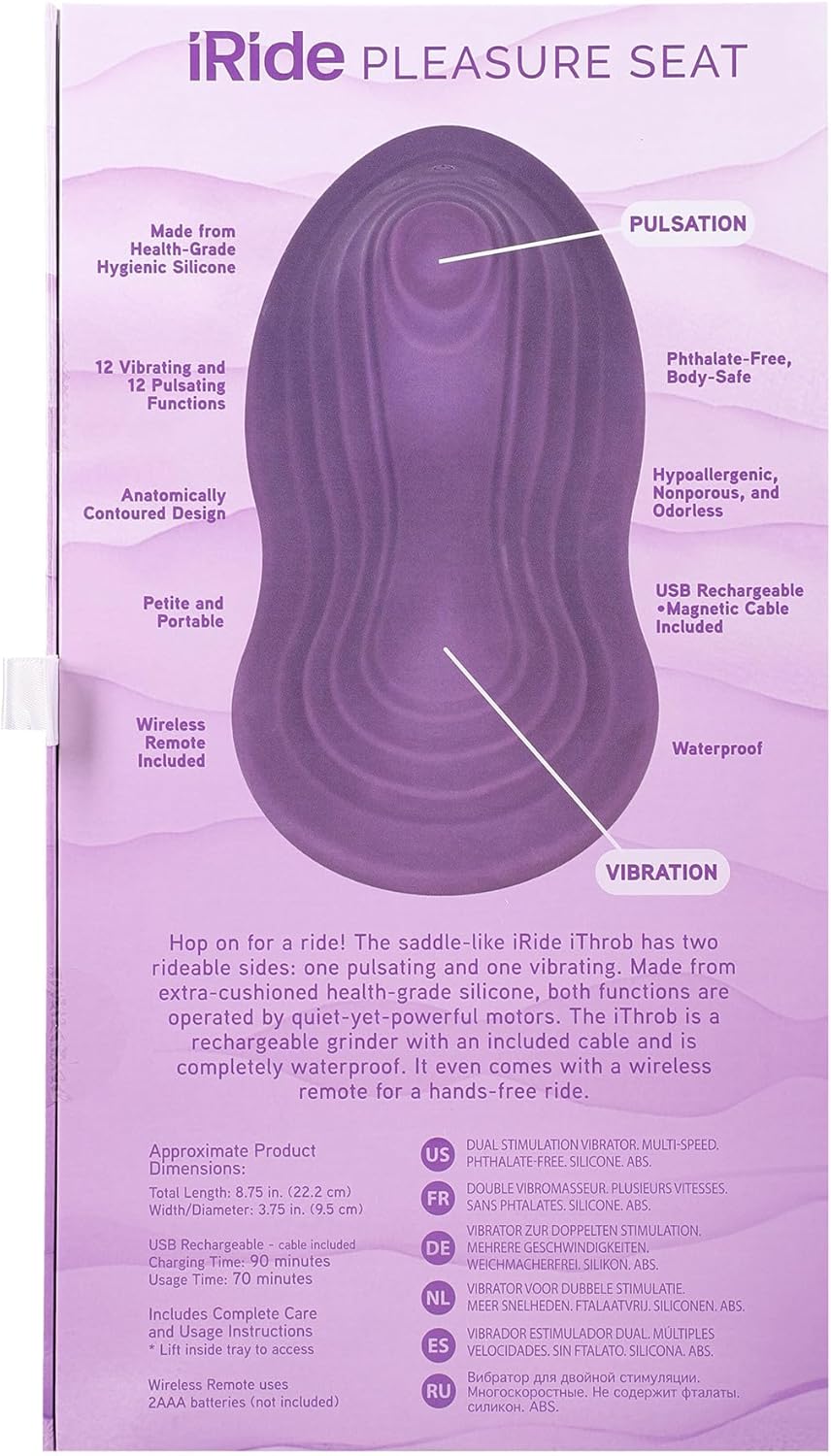 Doc Johnson iRide Pleasure Seat - iThrob - Rechargeable with Wireless Remote - for Adults Only, Dusty Purple