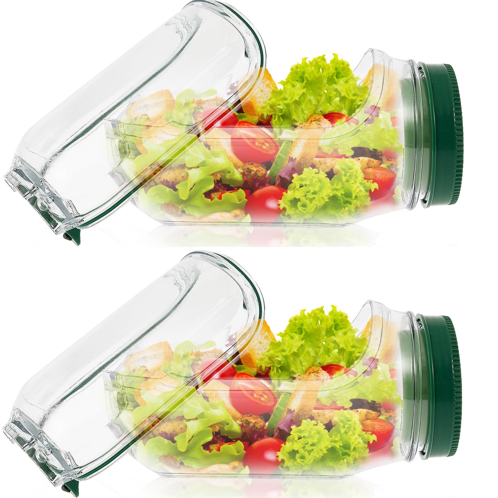 2Pcs Salad Pod Container, Vertical Layering Salad Pod, Built-In Bowl Design, Plastic Interval Salads Box with Leak Proof Sauce Dressing Case, Dishwasher Safe, Fresh Salads Storage for Lunch, Fruit