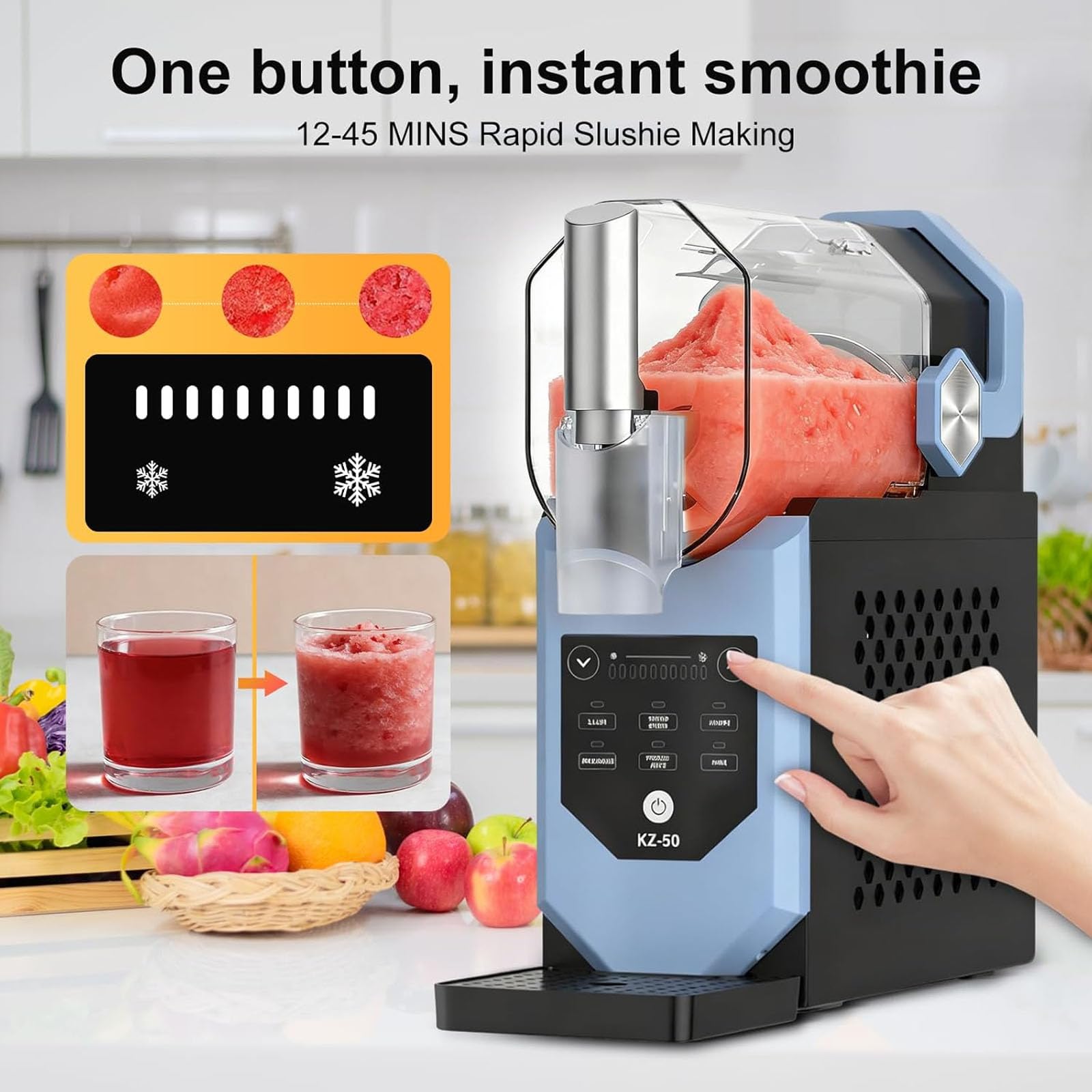 Machine à Slushie 2L, Machine à Slushy Pas Besoin de Glace pour la Maison, Machine à Boissons Glacées avec 5 Programmes Préréglés et Affichage LED, pour Crème Glacée, Frappes, Milk-Shake et Plus