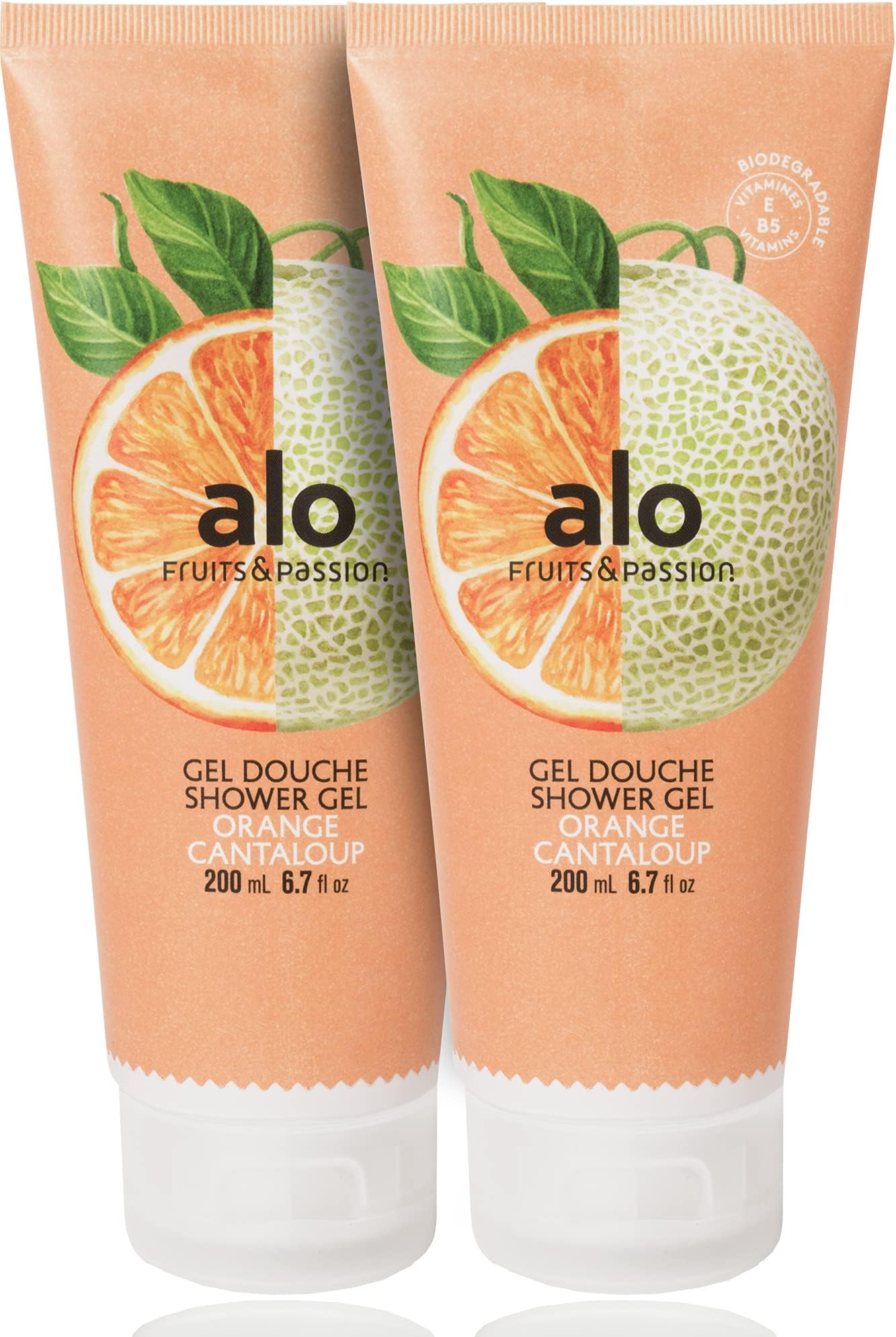 (FRUITS & PASSION) SHOWER GEL [ORANGE CANTALOUPE] 200ML 2 pcs Bundle, Shower Gel with vitamin E and Antioxidant product, biodegradable formula (200ML / 6.76 Fl. Oz) by ALO