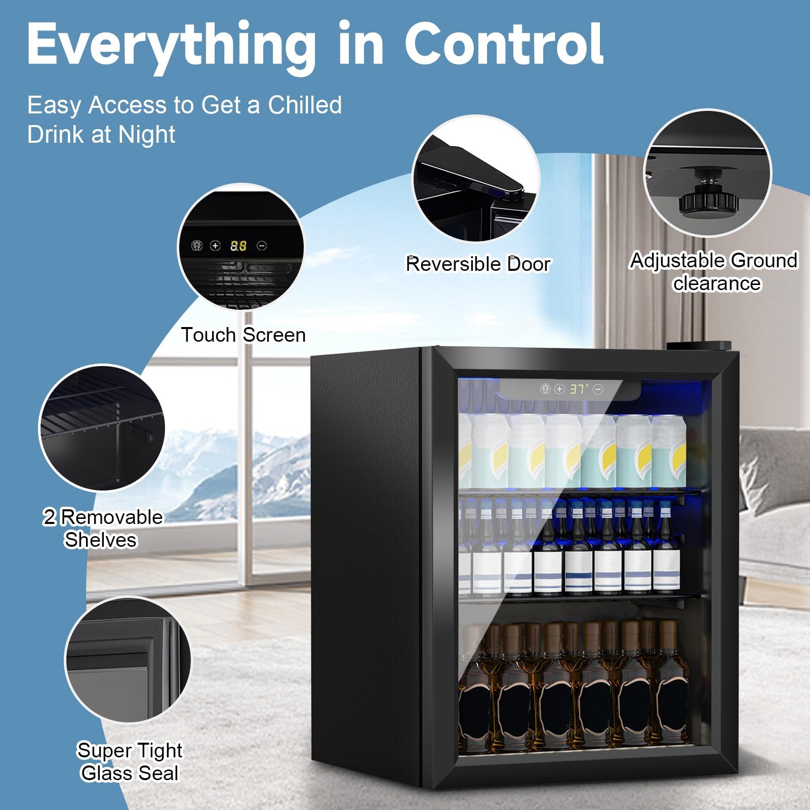 Stopasd Beverage Refrigerator Cooler, 1.7 Cu.Ft/70 Can Drink Fridge with Adjustable Shelves & Clear View Door Soda Wine Beer, Quiet Undercounter Small Fridge for Home/Office/Bar/Garage(40-61 ℉), Black on Fridge.com