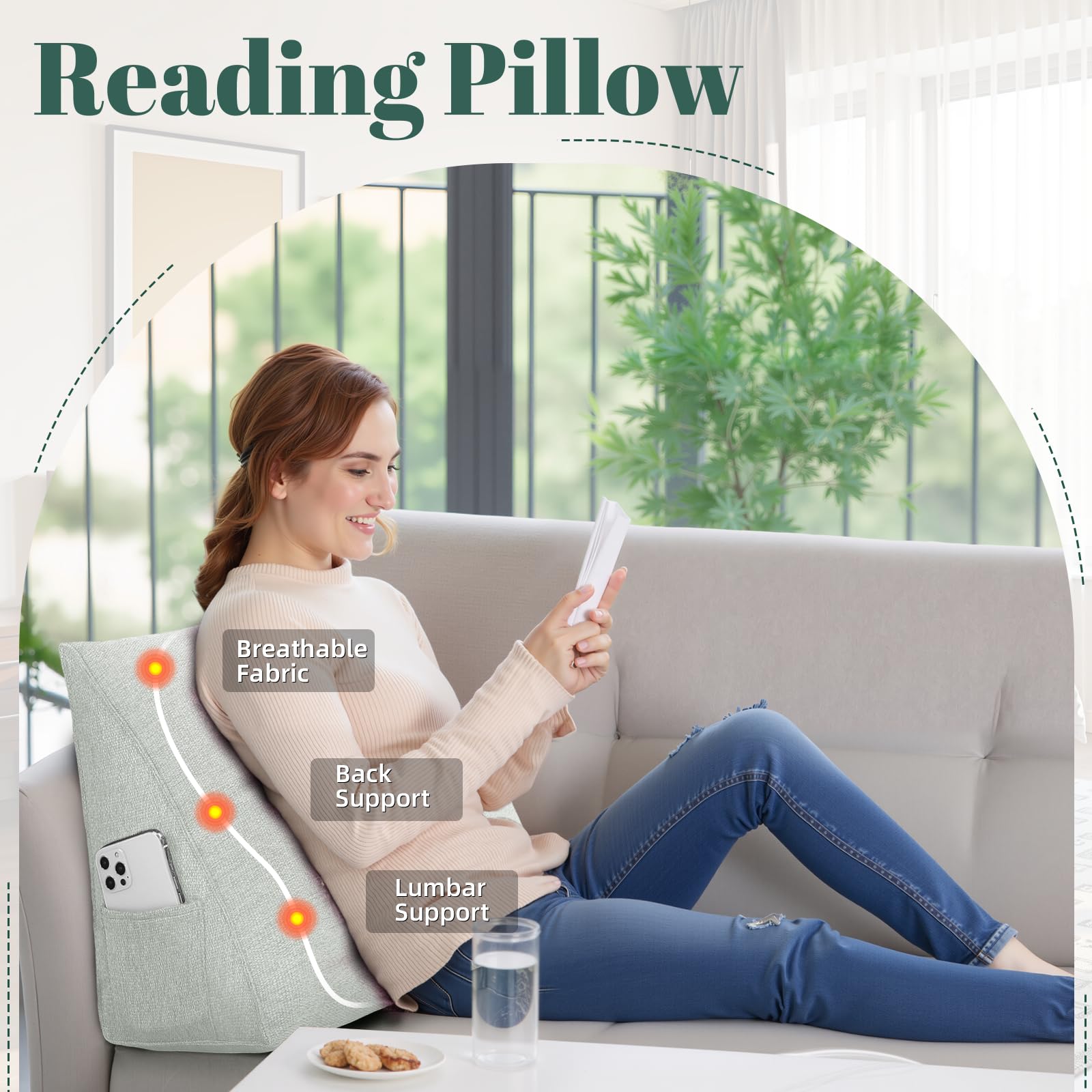Oreiller Compensé Tête de Lit Oreiller de Lecture Oreiller Triangulaire Support Dorsal pour S'asseoir dans le Lit Oreiller de Soutien de Positionnement pour Canapé Lit de Jour Housse Amovible