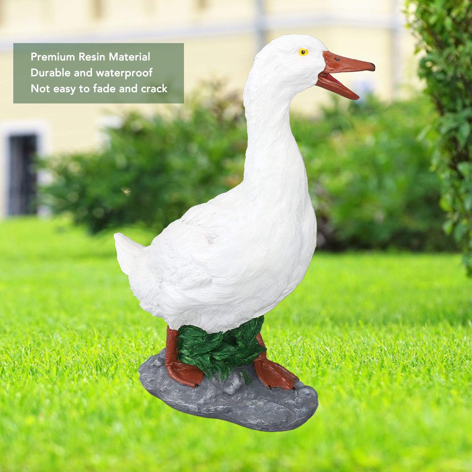 flexman Duck Figurine Ornament, Duck Farm Animals Figures Model Waterproof Animal Sculpture Ornament for Decoration Garden Home Patio Office (L White Duck)
