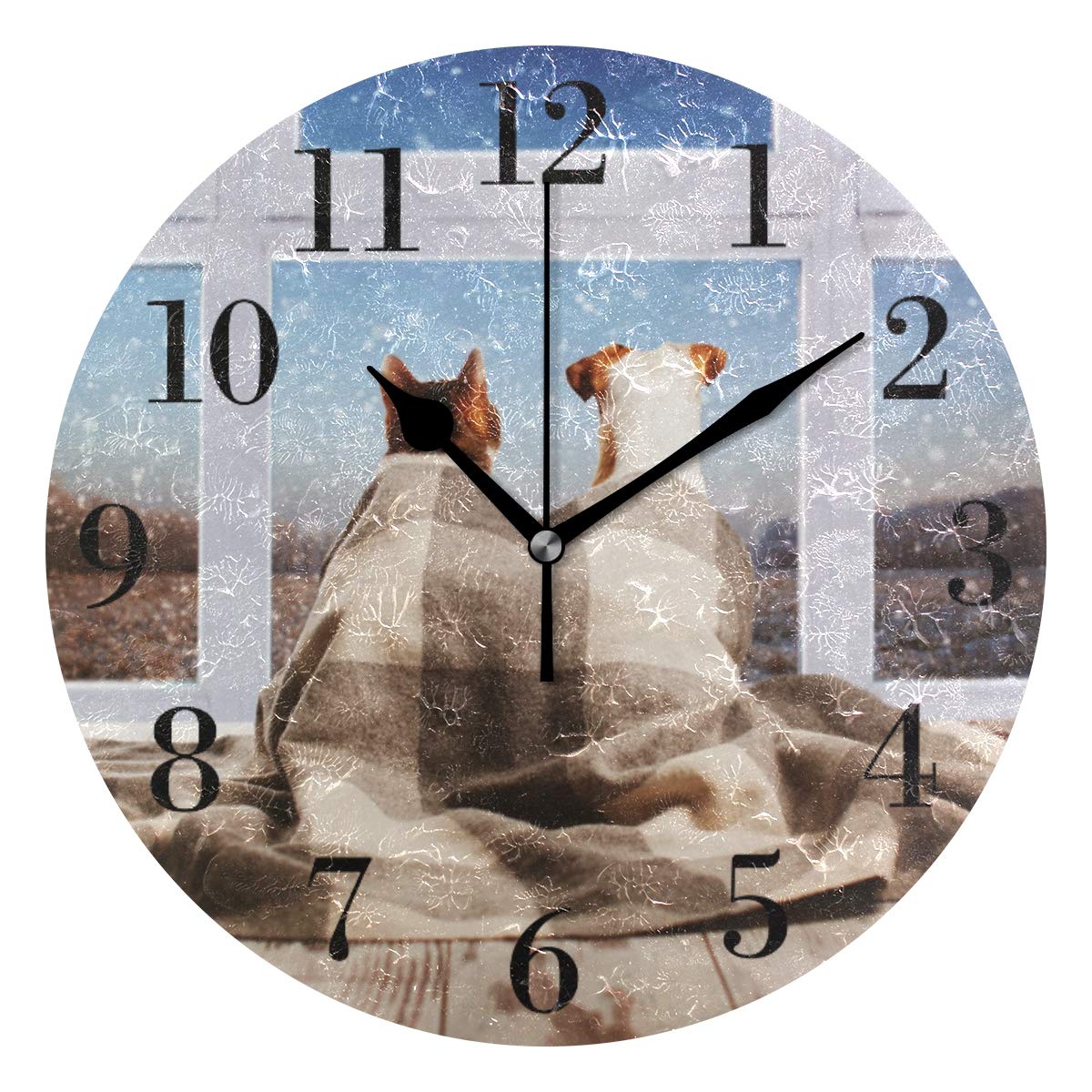 Horloge murale ronde chat et chien de 25cm en plastique pour déco du salon