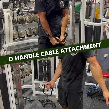 D Handle Cable Attachment for Weight Workout, Heavy Duty Steel with Non-Slip Rubber Grip (Black)