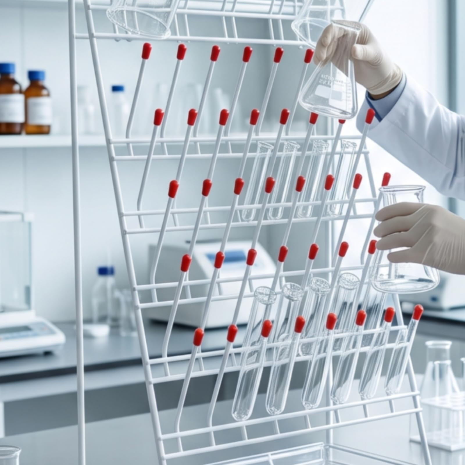 Gralara Scolavetreria da Laboratorio Durevole Scolabeker Compatto Rastrelliera con Vassoio Sgocciolatoio per Laboratori, Ricercatori, 55 Posizioni