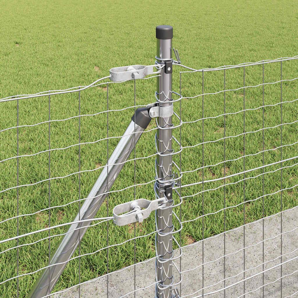 Postes de valla para hormigón de acero con recubrimiento en polvo, juego de 13 unidades, plata, para jardín, terraza, terreno, base de hormigón resistente, resistente a la intemperie para