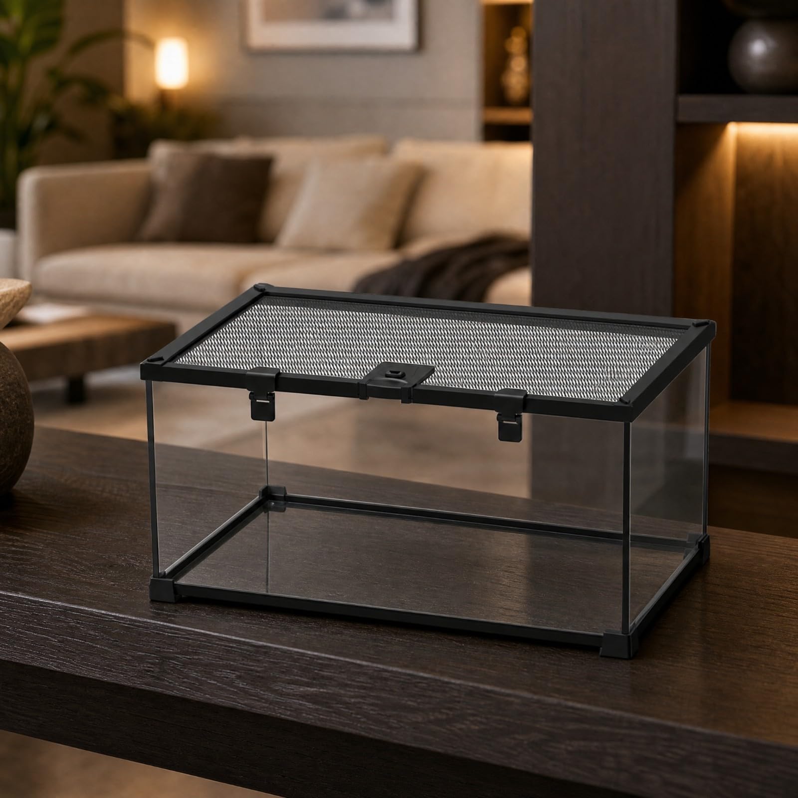 Terrario con Coperchio Ventilato in Rete Resistente Adattabile per Casa, 30x20x20 Cm