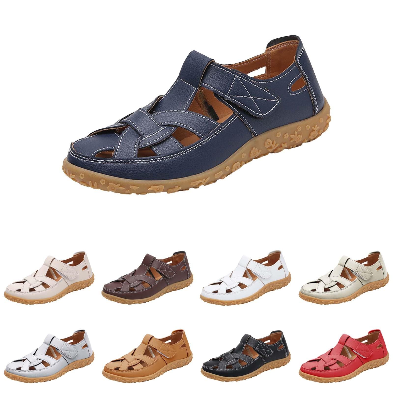 Sandals for Women 2025 Summer Extra Wide Closed Toe Cushioned Slipper for Ladies Breathable Leather Orthopedic Athletic Shoes Beach Sandal for Ladies