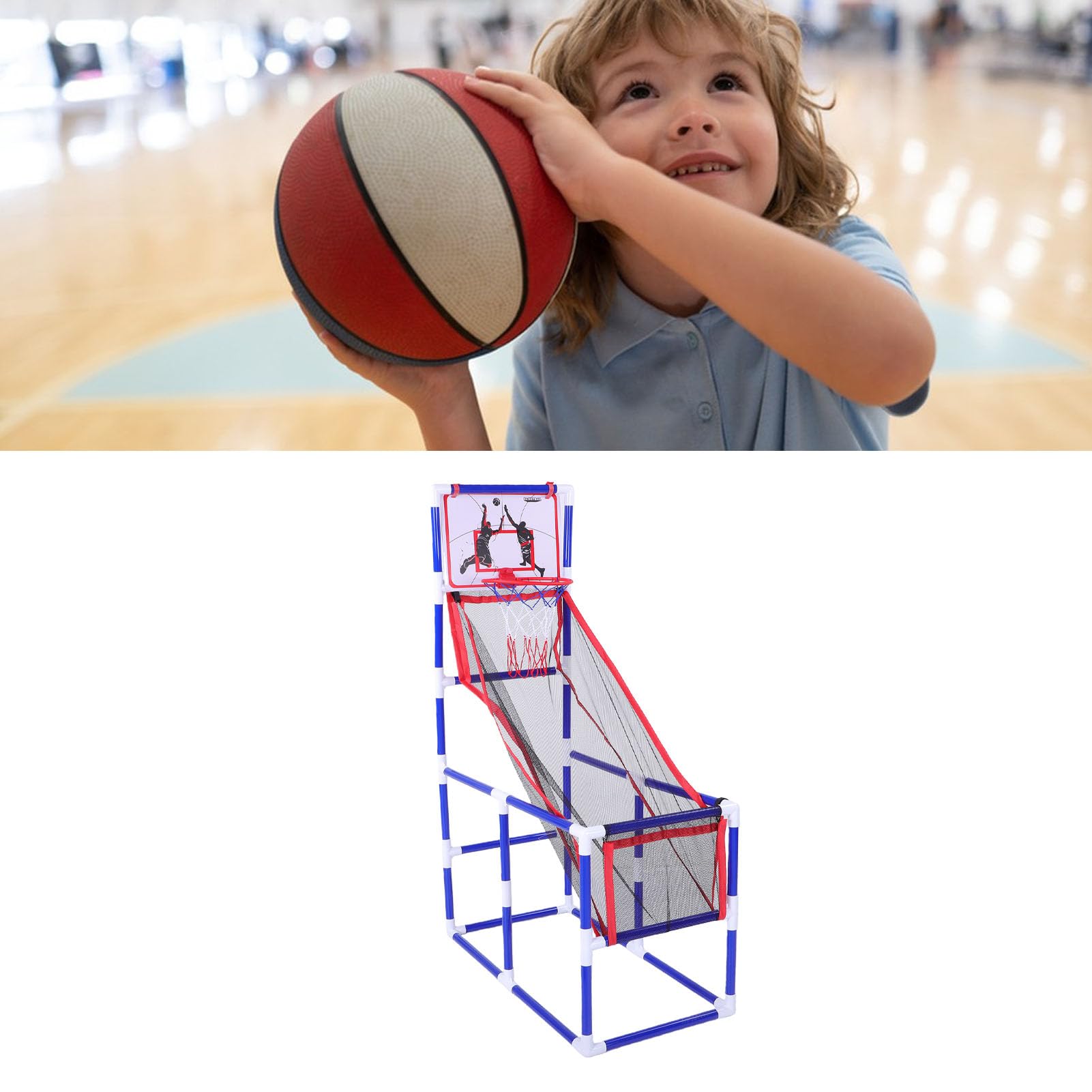 Aro De Baloncesto Al Aire para Niños, Diseño De Ahorro De Espacio con Retorno Automático De La Pelota, Juegos Deportivos De Interior, Mini Aro De Baloncesto con 4 Pelotas De Silenciosas Y