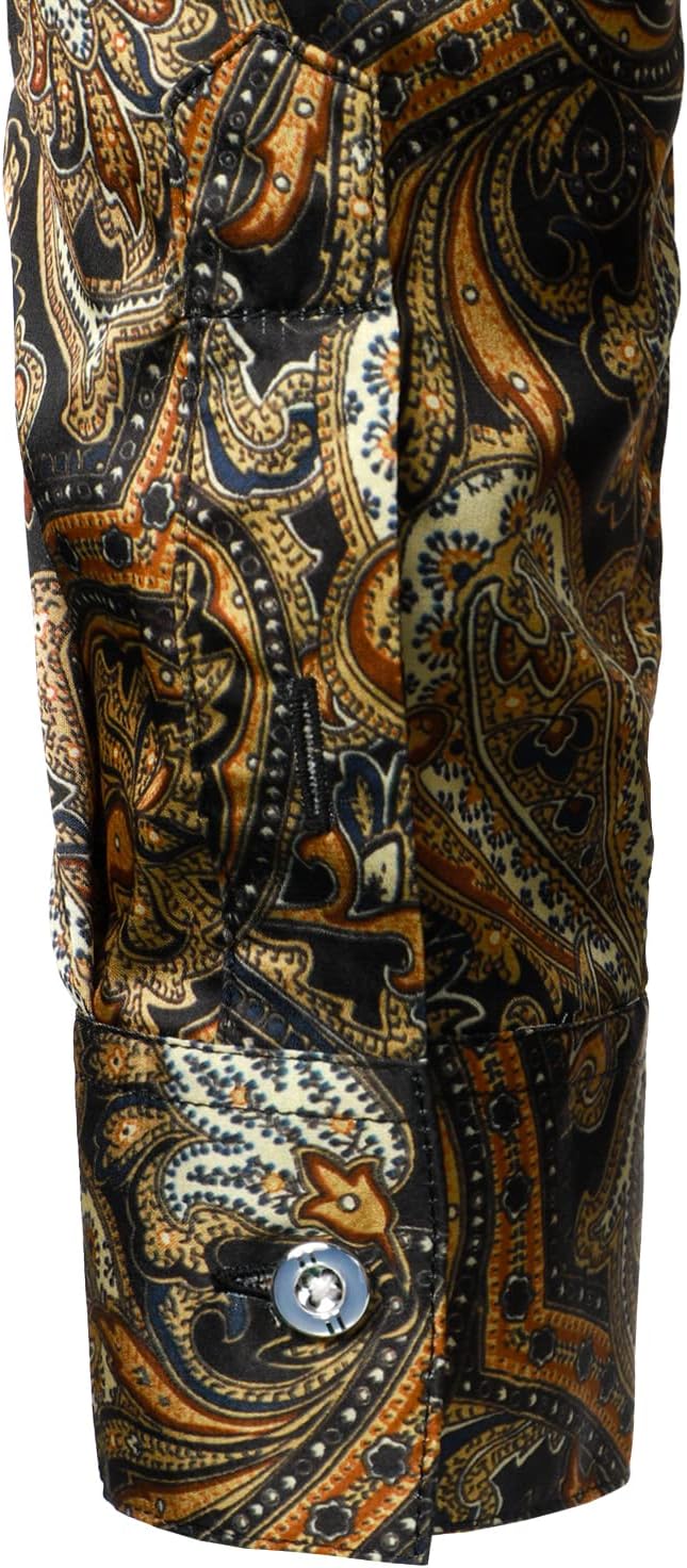 ZEROYAA Men's Hipster Printed Slim Fit Long Sleeve Button Up Satin Dress Shirts - Image 6