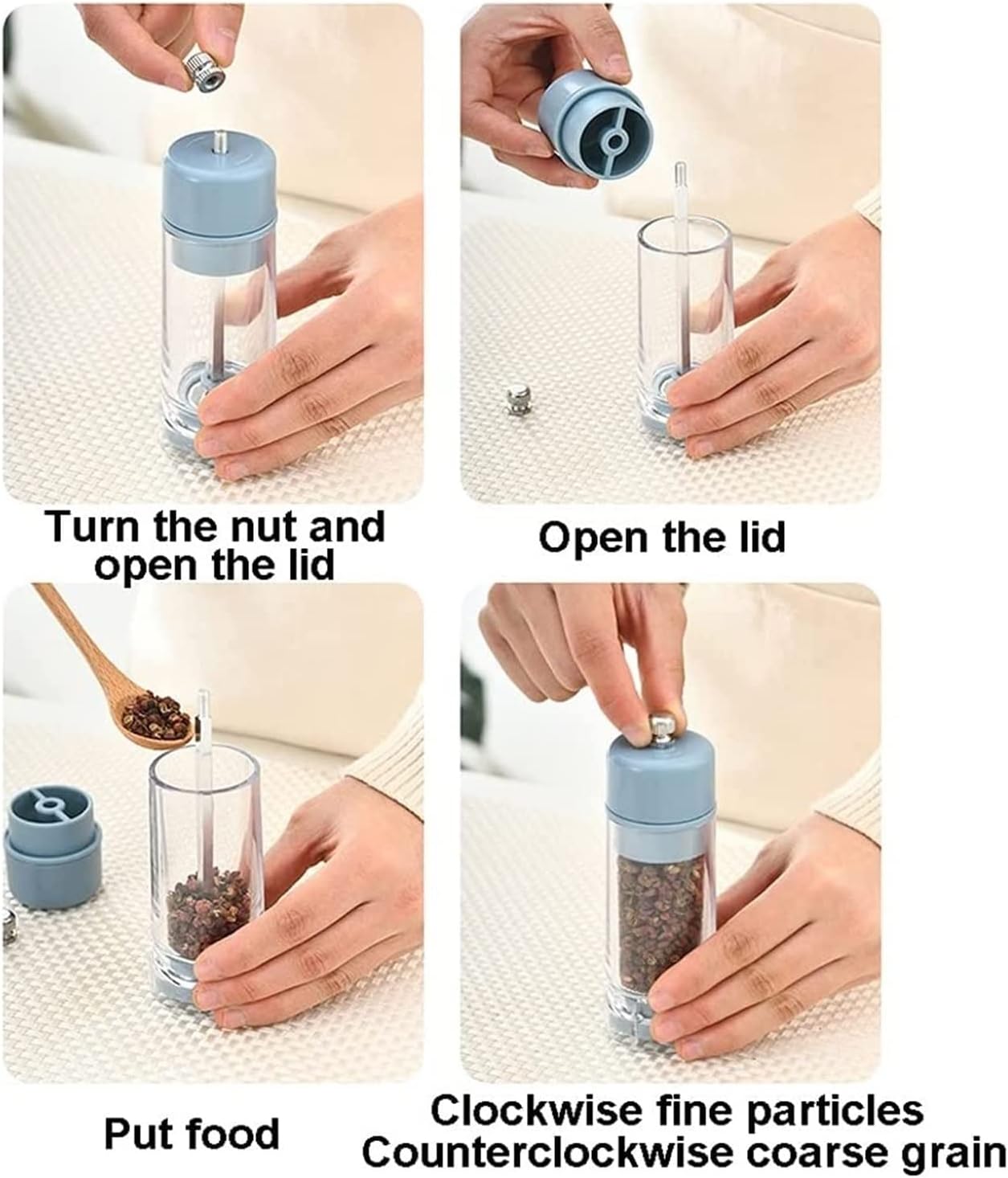 Pepper Shakers, Manual Refillable Salt Pepper Mills，Fresh Grinding Adjustable Salt Pepper Grinders Salt Pepper(2pc)