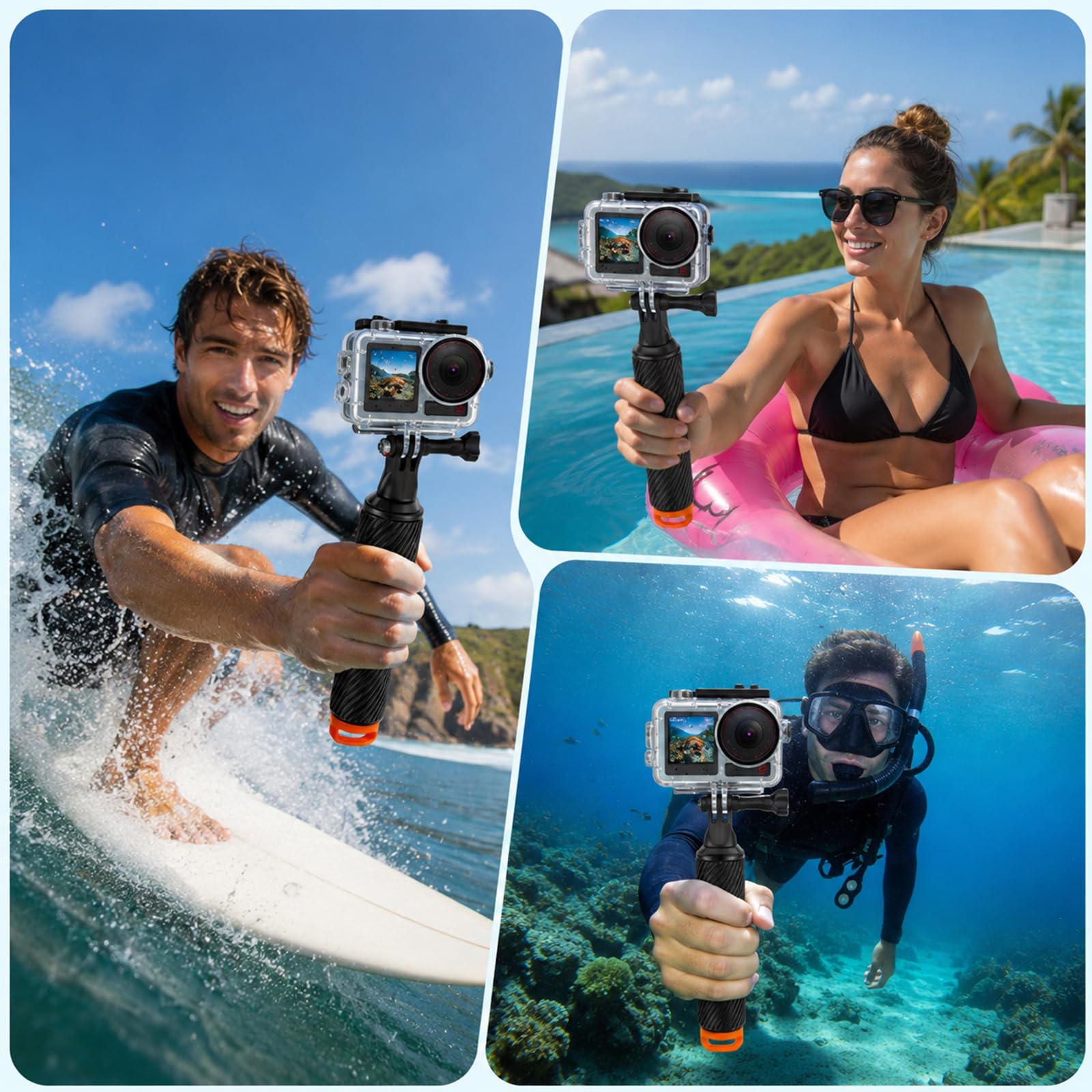 DJI Osmo Action 5 Pro/4/3 Wasserdichtes Gehäuse 60M Unterwasser-Schutzgehäuse mit 3 Farbfilter-Set Auftriebsgriff Antibeschlag