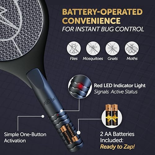 Miniatura 6 de Raqueta matamoscas eléctrico y exterminador de mosquitos para control de insectos en interiores y exteriores, raqueta de tenis a pilas Zap, ligera y
