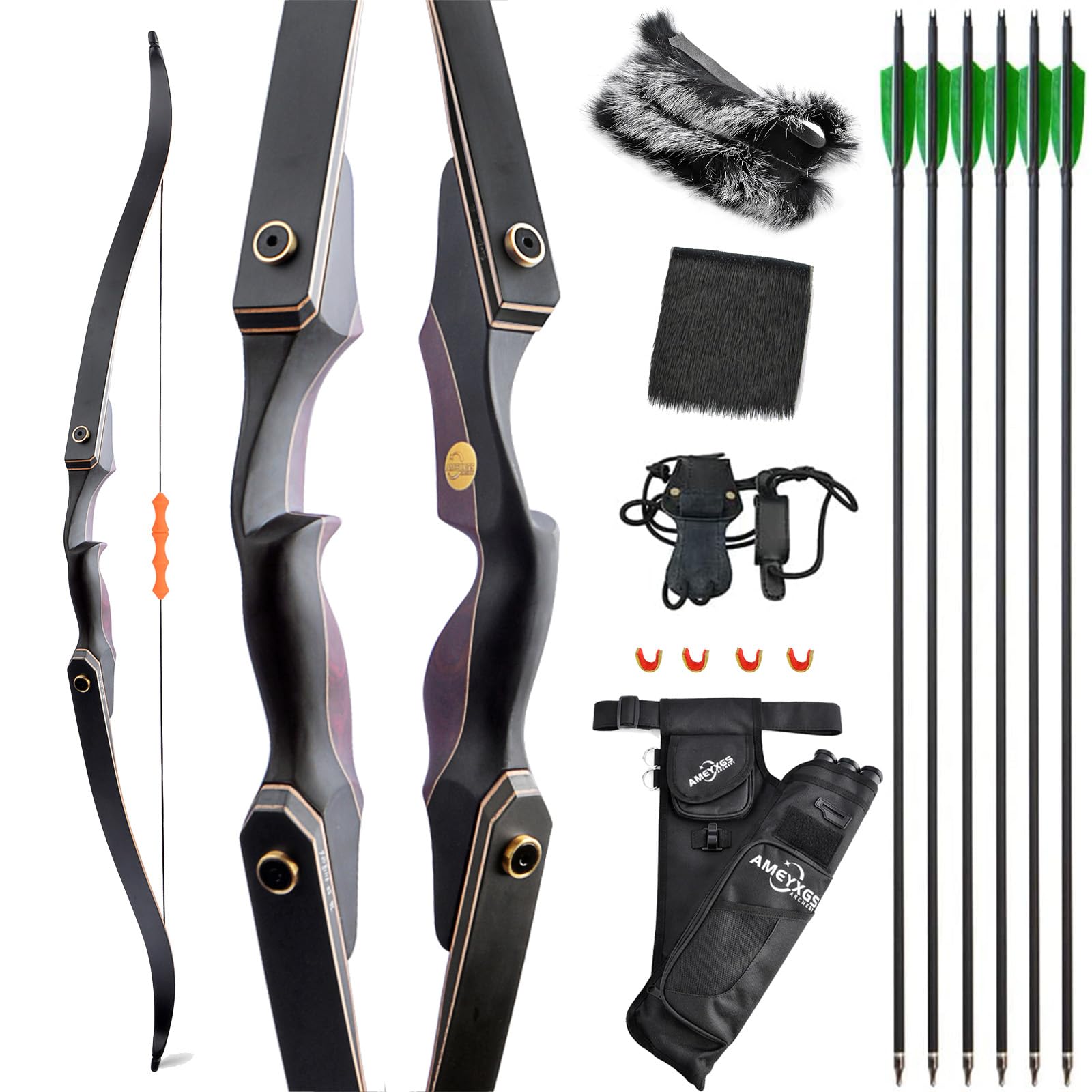 60" Set Arco E Frecce Adulto 25-60lbs Legno Colorato Ricurvo Archi Set per Il Tiro All'aperto E La Caccia Al Bersaglio (Rosso Vino, 60lb)