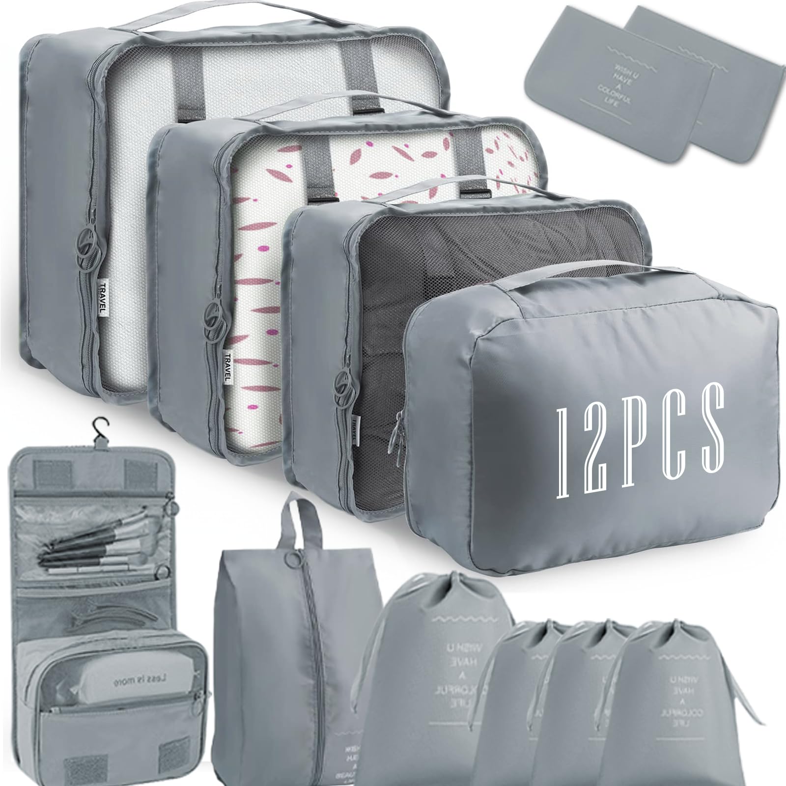 Set Organizer Valigie 12 Pezzi - Cubi Per Vestiti, Biancheria, Scarpe, Grigio - Foto 7