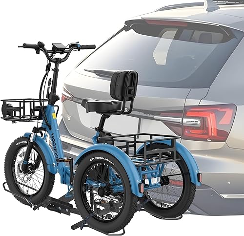 ABORON Fat Tire - Soporte de enganche de triciclo para SUV, camión, RV, portabicicletas plegable de alta resistencia para bicicletas de 3 ruedas, se